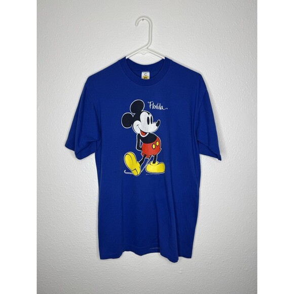Vintage Mickey Mouse Shirt XL Blue 70s Single Stitch Disney Velva Sheen Florida - Picture 1 of 16